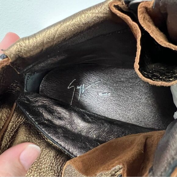 Giuseppe Zanotti Studded Sneakers Metallic Copper Zipper 46 13 Leather - Picture 2 of 7